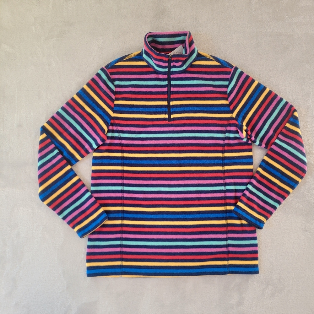 LANDS‎ END NWT 1/4 Zip Fleece Pullover Rainbow Striped Small Lightweight Jacket